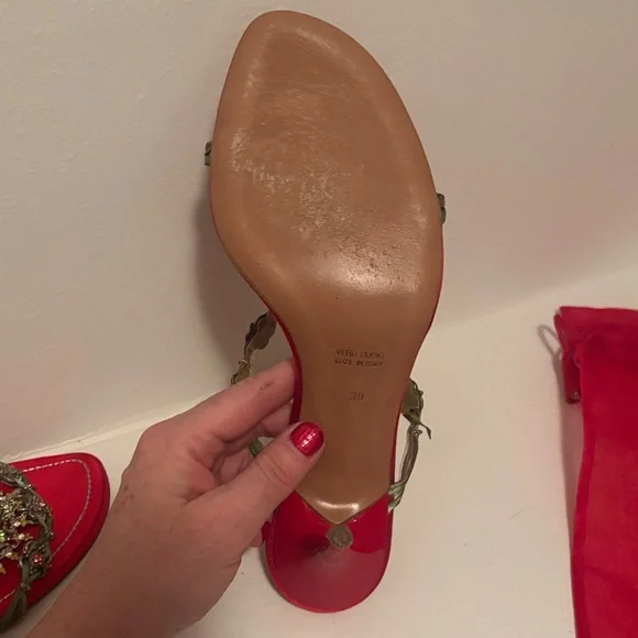 Rene Caovilla Red and Gold Embellished Heels - Picture 7 of 8